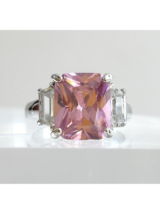 Jewelry - Pink Topaz & CZ Accented Gemstone Sterling Silver 925 Vintage Ring - sz 8.5